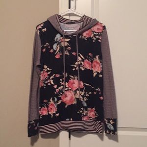 Navy Floral Hoodie